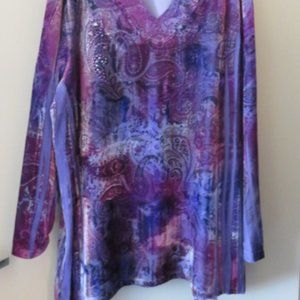 CATHERINE'S BURNT VELVET/TIE DYE BLOUSE *** 22/24 ***purples & maroons***elegant